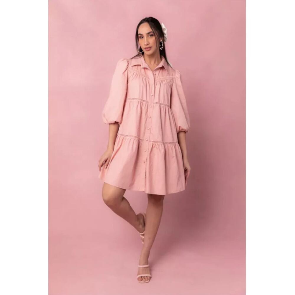 NWT‎ Ivy City Co Jojo Dress Mauve Pink Short Length Tiered Cotton Plus Size 2X